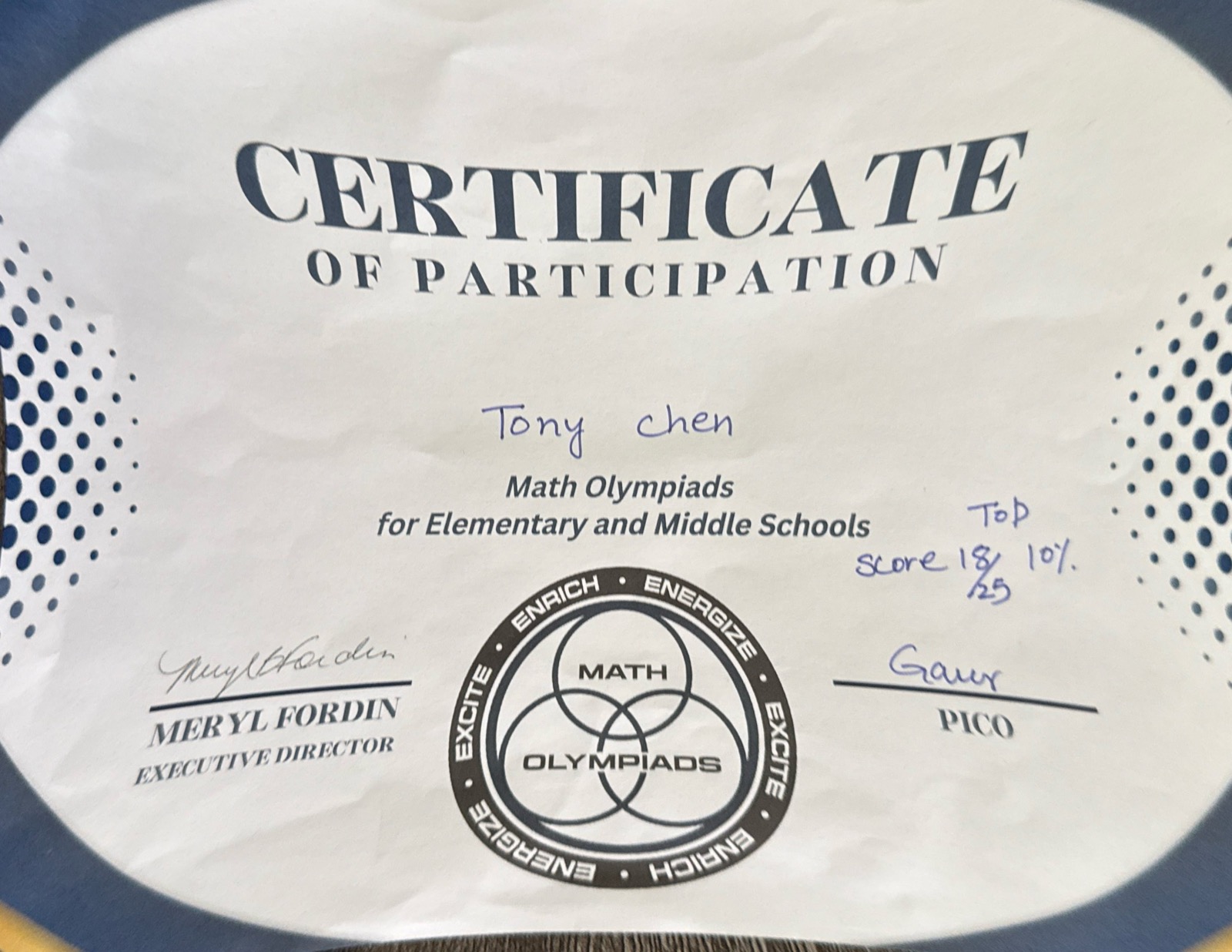 Math Olympiads Certificate